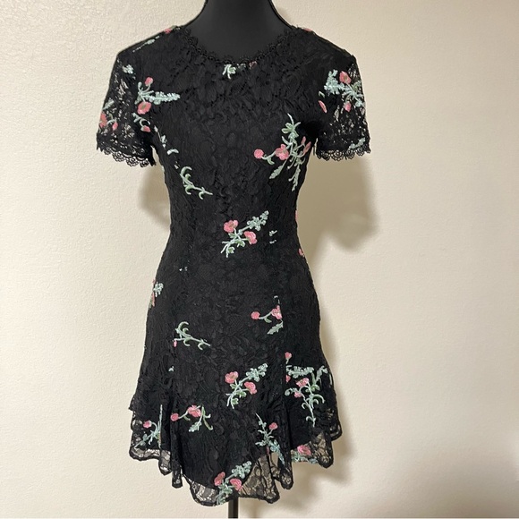 Lulu's Wayf Black Mini Valentine’s Date night Dress with Pink Floral Pattern - Picture 3 of 10